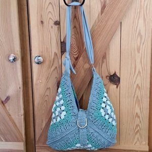 Hand Crafted Crochet Granny Square Three Triangle Cotton Bag Purse Tote